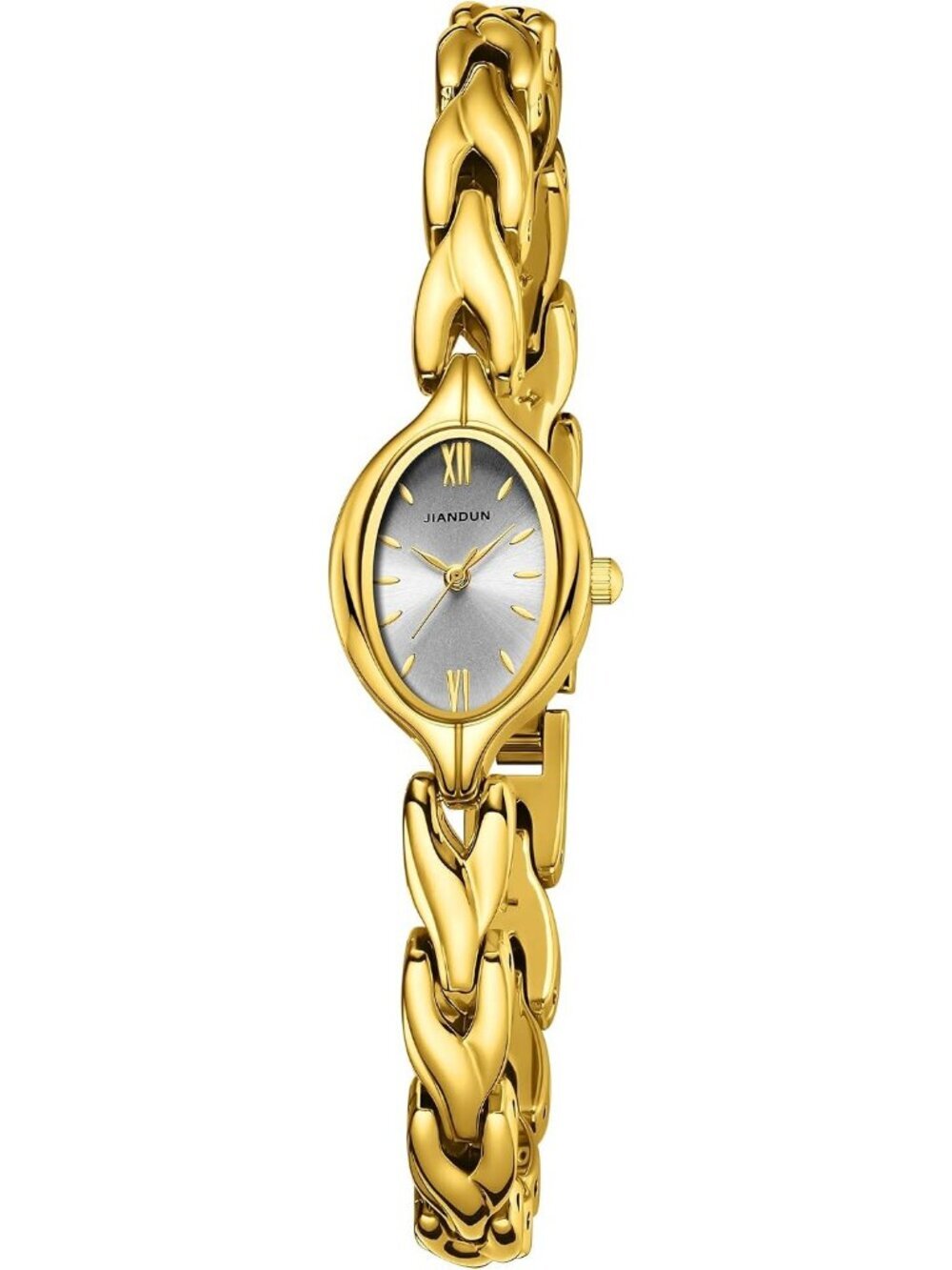 Women's Gold And White Analog Quartz Stainless Steel Vintage Oval Bracelet Watch